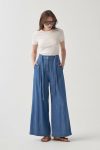 Light Blue-Belted Pleated Wide-Leg Denim Pants