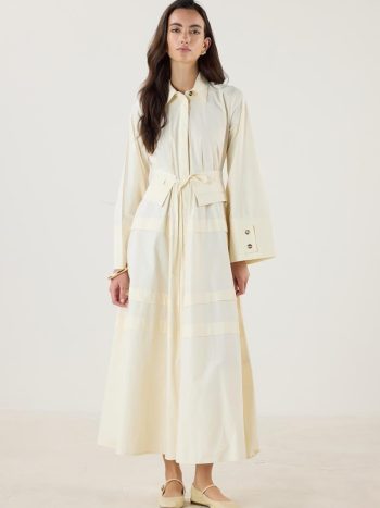 Aller Detailed 100% Cotton Cream Dress