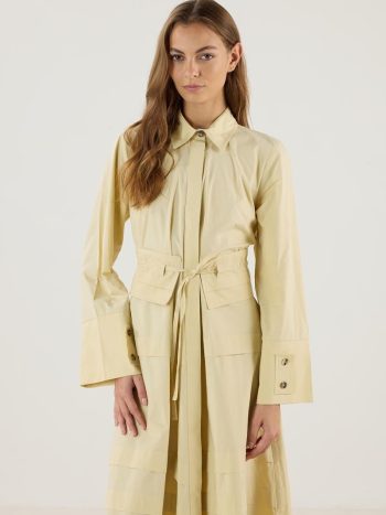 Aller Detailed 100% Cotton Dress in Butter Yellow