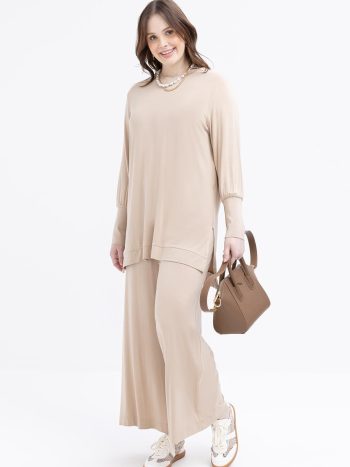 Beige Plus Size Trouser Set