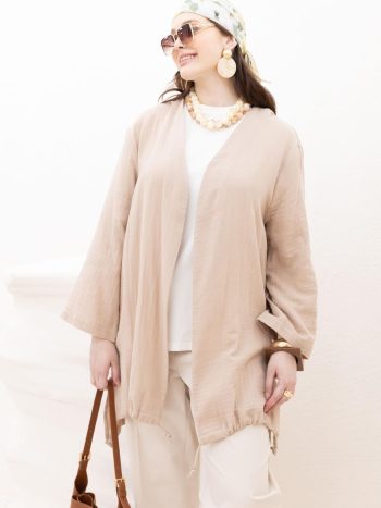 Beige Ruffled Hem Muslin Top