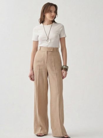 بنطلون بالازو كتان بيج