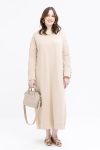 Bej-Manşeti Kalın Ribanalı Düğme Detaylı Elbise