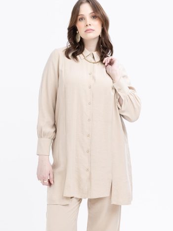 Beige Slit Detail Modal Trouser Set