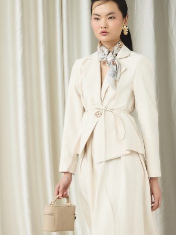 Waist-Fitted Jacket Skirt Set - Beige