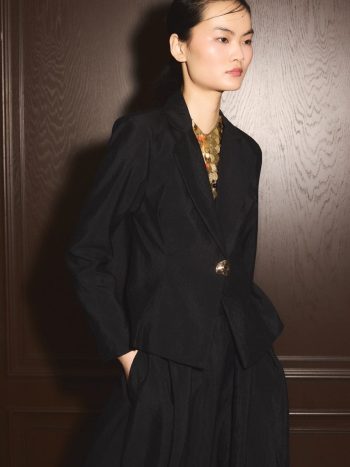 Fitted Waist Jacket Skirt Set - Black