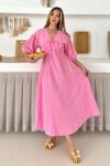 Pink 9331-E Half-Sleeve Muslin Dress with Elastic Lacing Detail