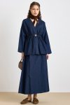 Beli Lastikli Taşlı Çıt Çıtlı Ceket Etek Denim Takım LACİVERT 9445-TK