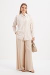 Beyaz-Bej Oversize Temel Gömlek