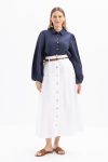 White Pleated Belted Flare Skirt