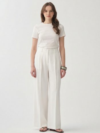 White Pressed Crease Detail Palazzo Pants