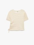 Girls' Cotton Slim Fit Short Sleeve Scoop Neck Side Gather Detail Striped Crop Top