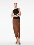 Pleated Slit Detail Wrap Midi Skirt