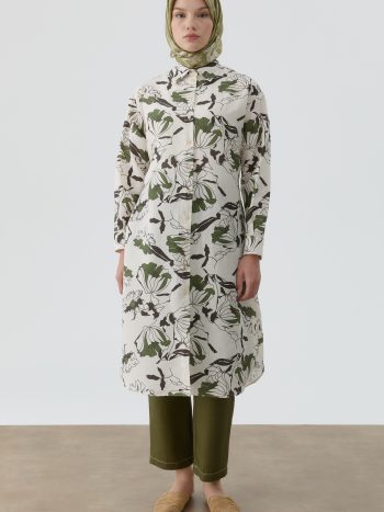 Floral Patterned Belted Tunic - Beige