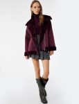 Faux Fur Collar Zippered Pocket Suede-Look Biker Jacket