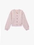 Girl's Long-Sleeve Round Neck Embroidered Floral Detail Knit Cardigan