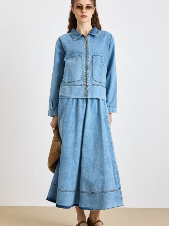Fermuar Kapamalı Ceket Etek Denim Takım MAVİ 9447-TK
