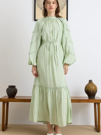 Fisto Detailed Balloon Sleeve Cotton Dress MINT 9427-E