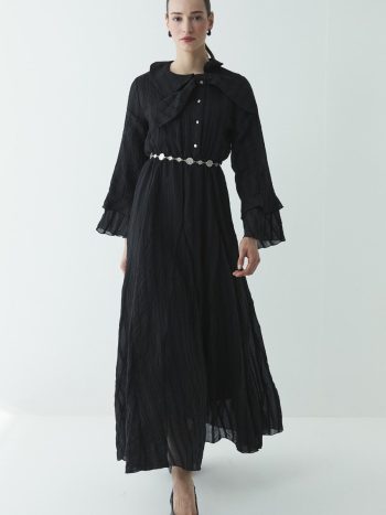 Bow Detail Striped Lined Dress - Black