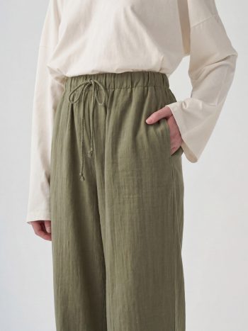 Haki-Beli Lastikli Müslin Pantolon