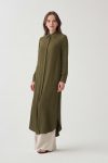 Khaki Hidden Slit Long Shirt