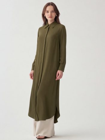 Khaki Hidden Slit Long Shirt