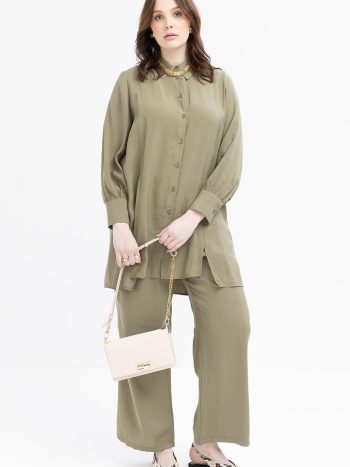 Khaki-Slit Detail Modal Pantsuit