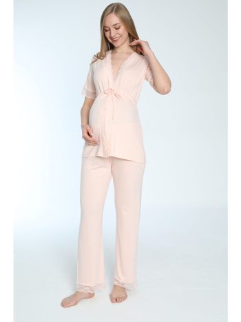 Pink Salmon Front-Opening Nursing-Friendly Maternity and Postpartum Pajama Set