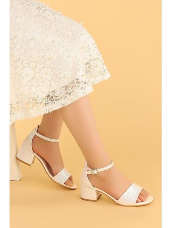 White Alexa Daily Girls' 4cm Heeled Sandal Dress Shoe