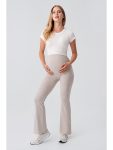 Beige Adjustable High-Waist Elastic Soft Textured Viscose Blend Maternity Pants HP02