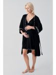 Black Strappy Short Stretchy Elastane Viscose Soft Maternity Robe Nightwear Set 19400