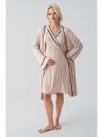 Beige Short Sleeve Nursing Panel Stretchy Elastane Viscose Soft Maternity Nightgown and Robe Set 19417