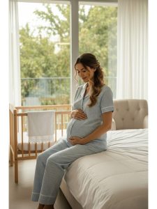 Mavi Pure Comfort Button-Front Shirt Collar Striped Short Sleeve Maternity and Nursing Pajama Set