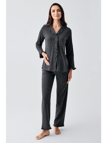 Anthracite Women's Long Sleeve Stretch Cotton Maternity Pajama Set 22112