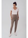 Beige Women's High-Waist Pocket Maternity Jogger Pants E02