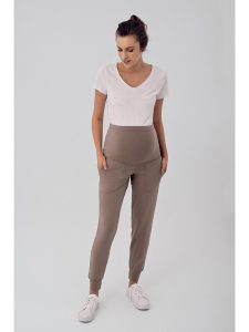 Bej Kadın Yüksek Bel Cepli Hamile Jogger Eşofman Altı E02