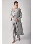 Gray Women's Long Sleeve Flexible Cotton Maternity Nightgown Pajama Set 13300