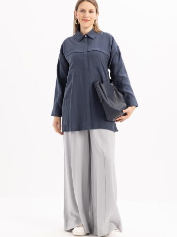 Indigo Pocketed Hidden Placket Shirt Tunic