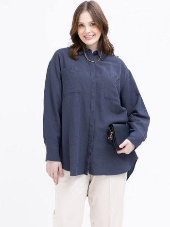 Indigo-Embroidered Shirt Tunic