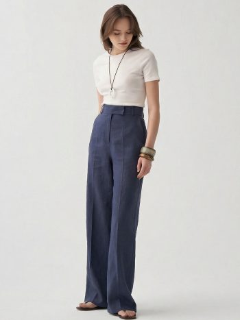 بنطلون بالازو كتان نيلي