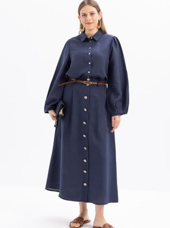 Indigo Pleated Belted Flared Skirt