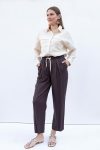 Coffee-Colored Elastic Waist Wide Leg Pants