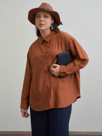 Coffee-Colored Corner Cuff Detailed Stylish Button-Down Shirt