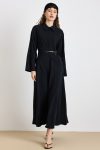 Premium Fabric Flared Dress with Belt Accessory BLACK 9423-E