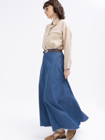 Dark Blue Waistband Elastic Hem Skirt