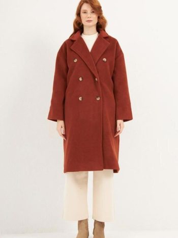 Peplum Double-Breasted Coat Brick