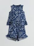 Indigo Bicycle Collar Floral Baby Girl Blouse and Shorts 2-Piece Set