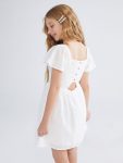 White Square Neck Girl's Dress