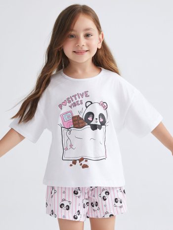 Girls' Printed Shorts Pajama Set in White