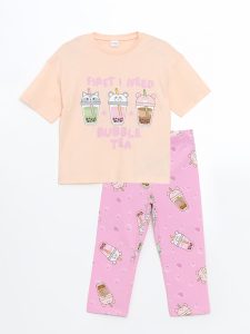 Pink Bicycle Collar Girls' T-Shirt and Leggings Set